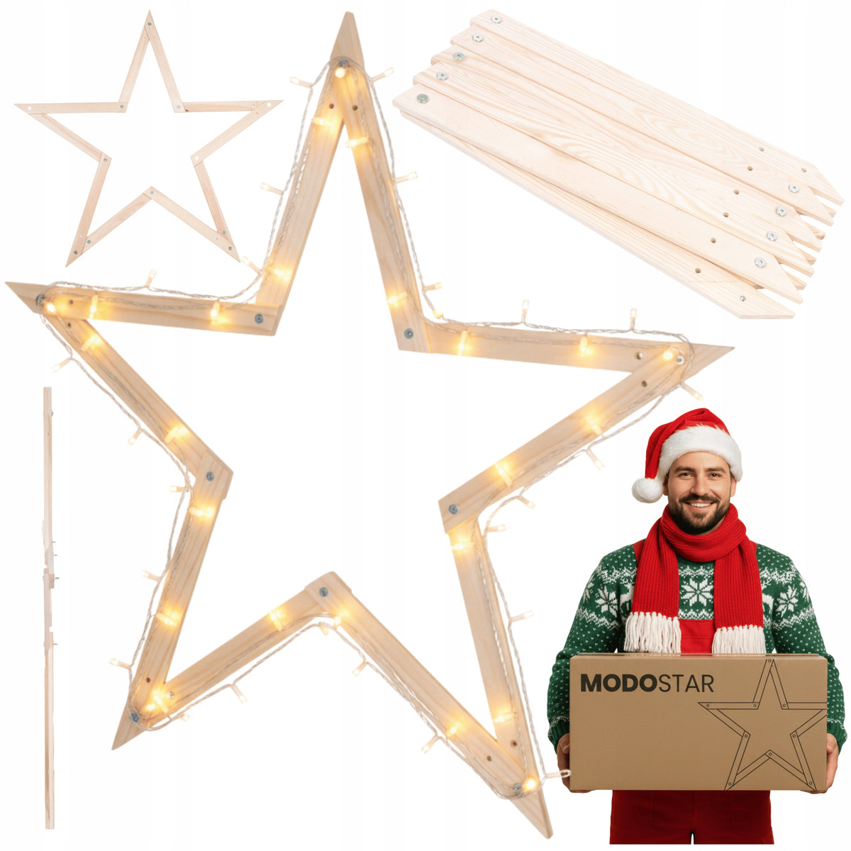 Christmas Hanging Star Compact ModoStar 114cm Natural Wooden