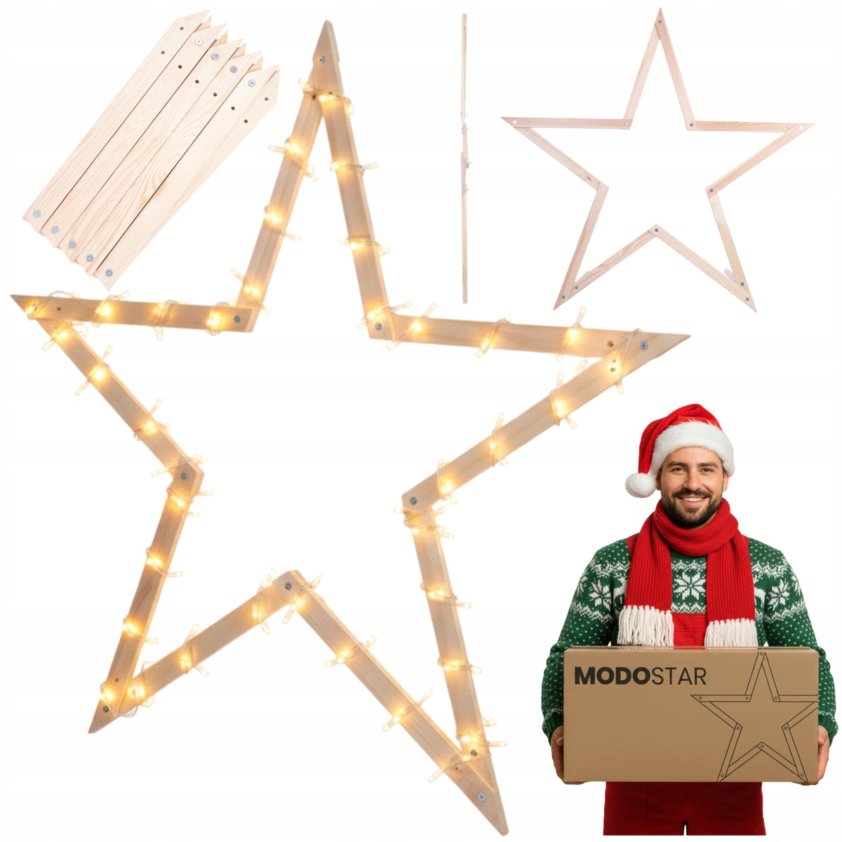 Christmas Hanging Star Compact ModoStar 189cm Natural Wooden