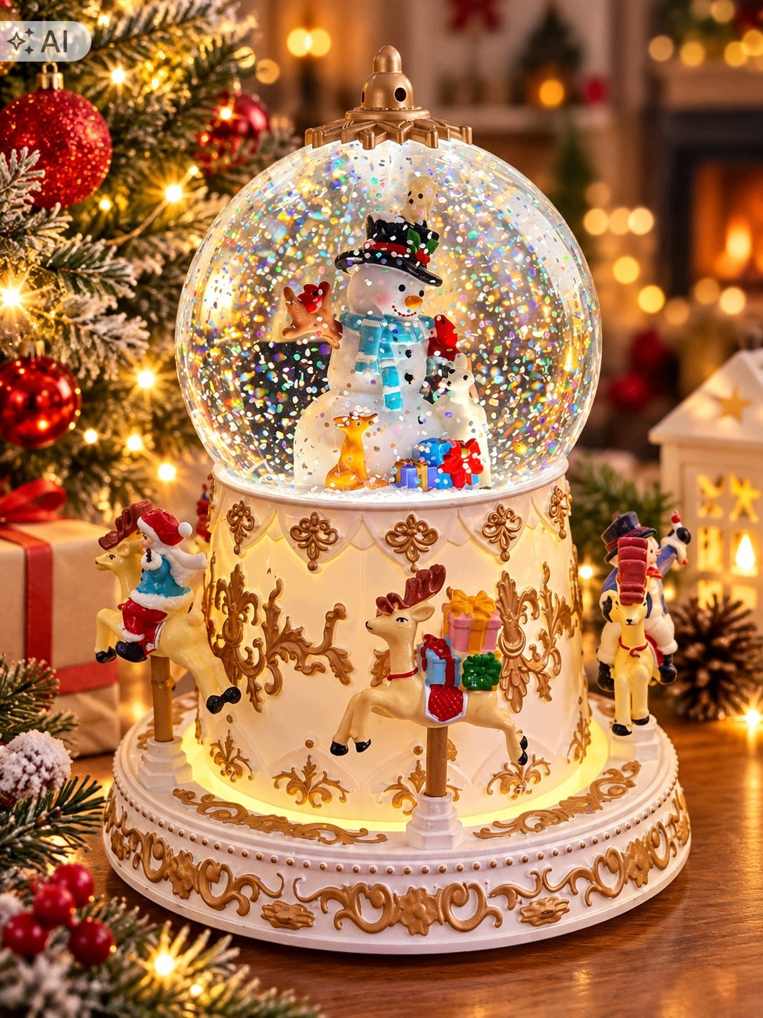 Christmas LED Snowball with Carousel 4 USB Designs / Batteries – 19 cm