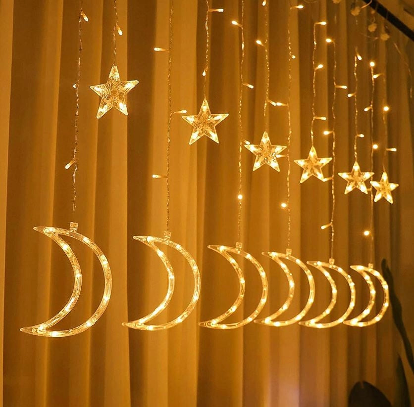 Christmas Lights Curtain Light Led Stars Moons White Warm 2.5m