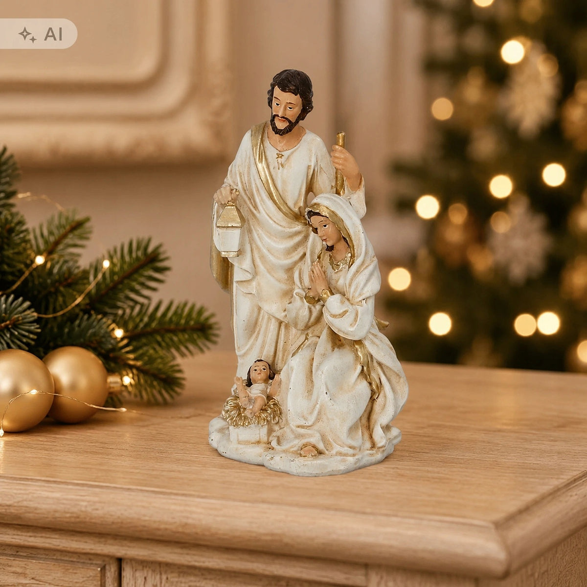 Christmas Nativity Scene Holy Family white gold plated 13,5 cm ornament Brand Chomik