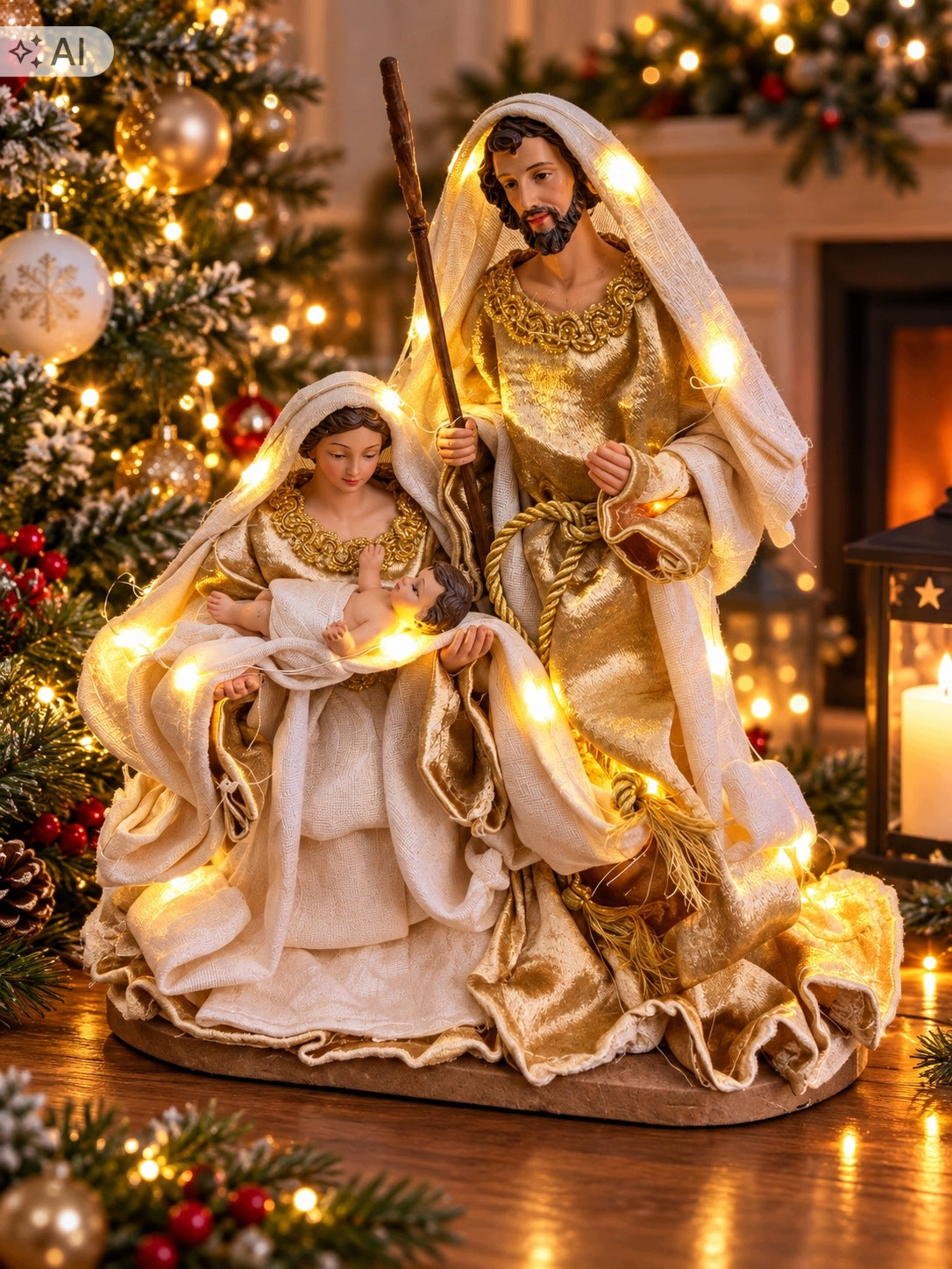 Christmas Nativity Scene LED Holy Family Figurine Decoration 23x20 cm