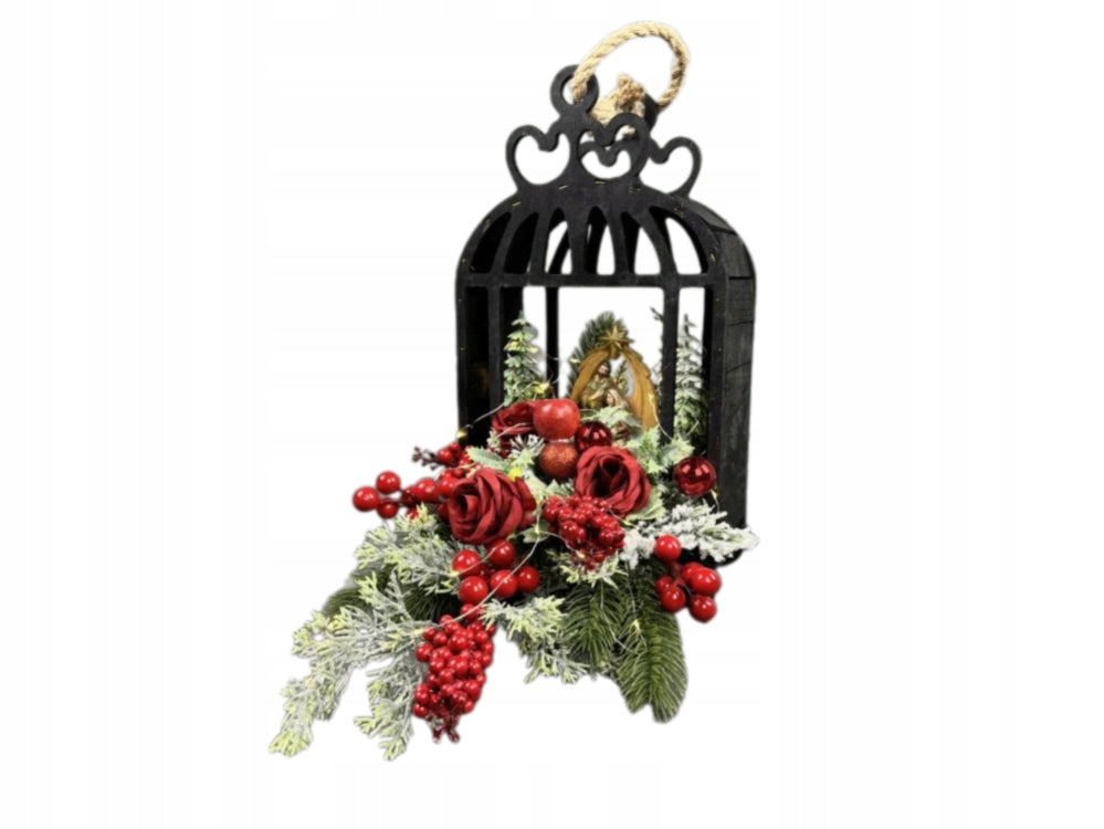Christmas Nativity Scene Reed For Cemetery With LED Lighting In Red