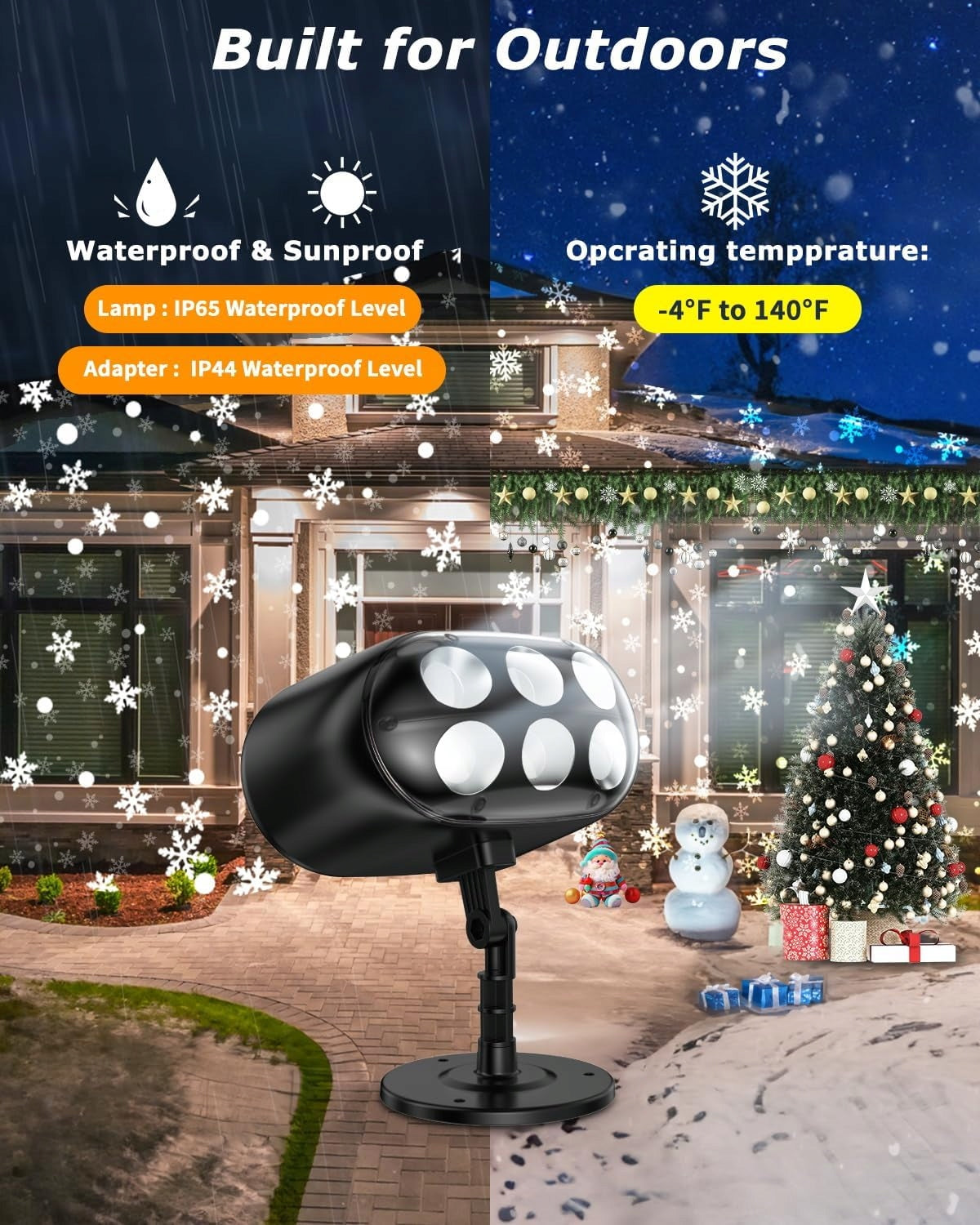 Christmas Projector LED Snowflakes Moving Snow Waterproof Outdoor Packaging status original