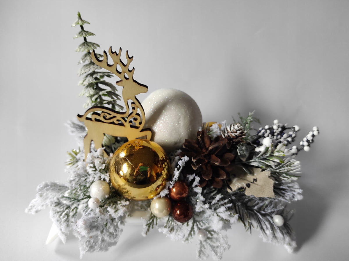 Christmas Reed Medium Forest Gold White with Reindeer Decoration Manufacturer code stroik średni - wzór 4