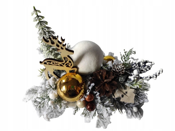 Christmas Reed Medium Forest Gold White with Reindeer Decoration