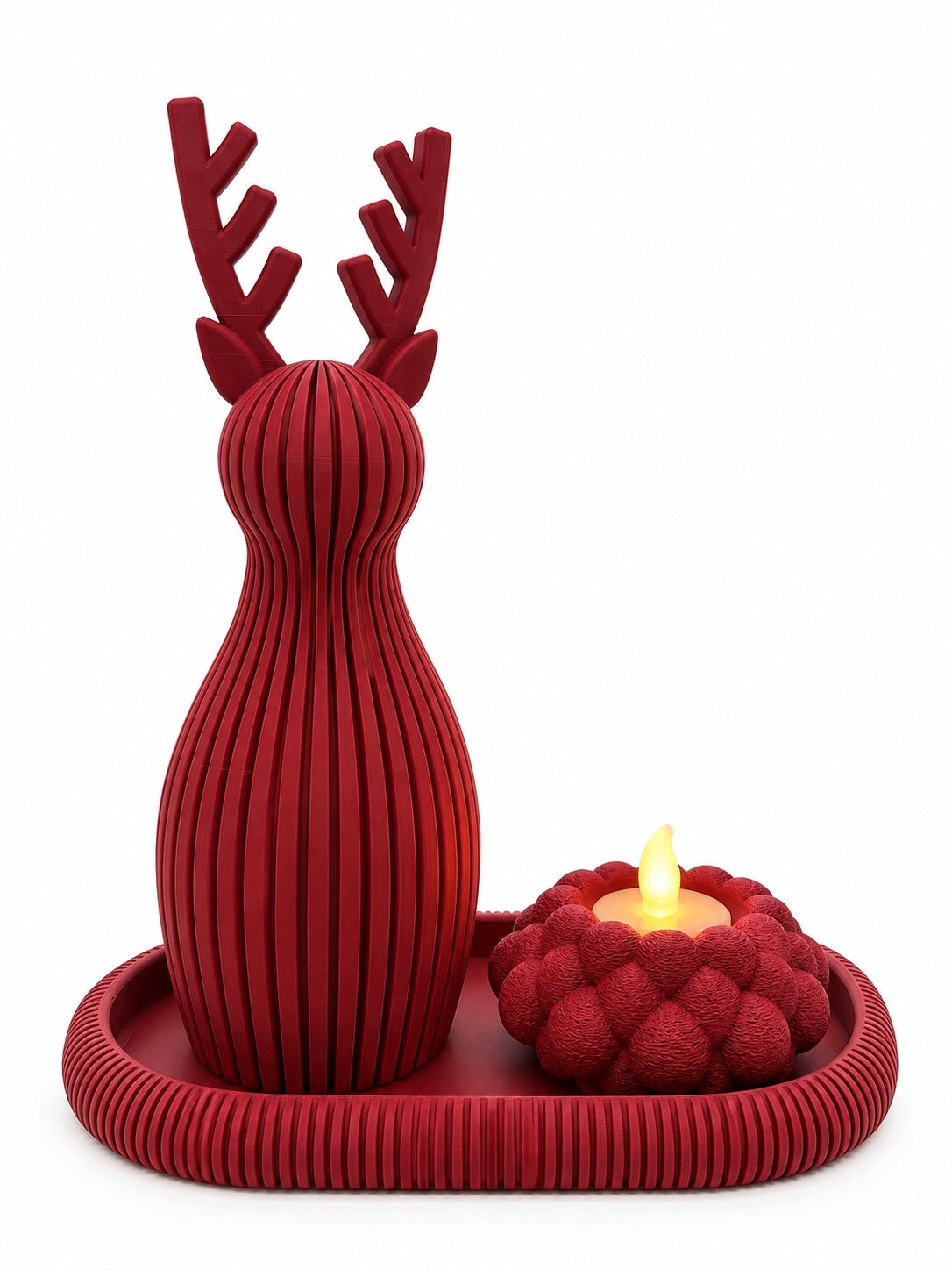 Christmas Reindeer and Candle Holder Set Decorative Tray Japandi 3D