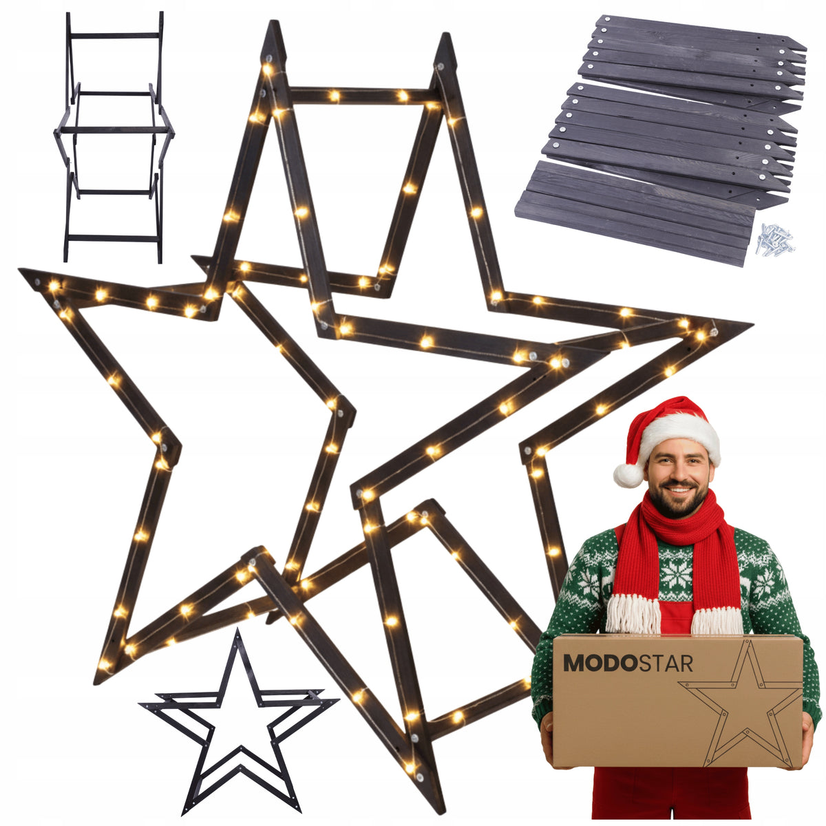 Christmas Star 3D Folding Easy Assembly ModoStar 139cm Wooden BLACK