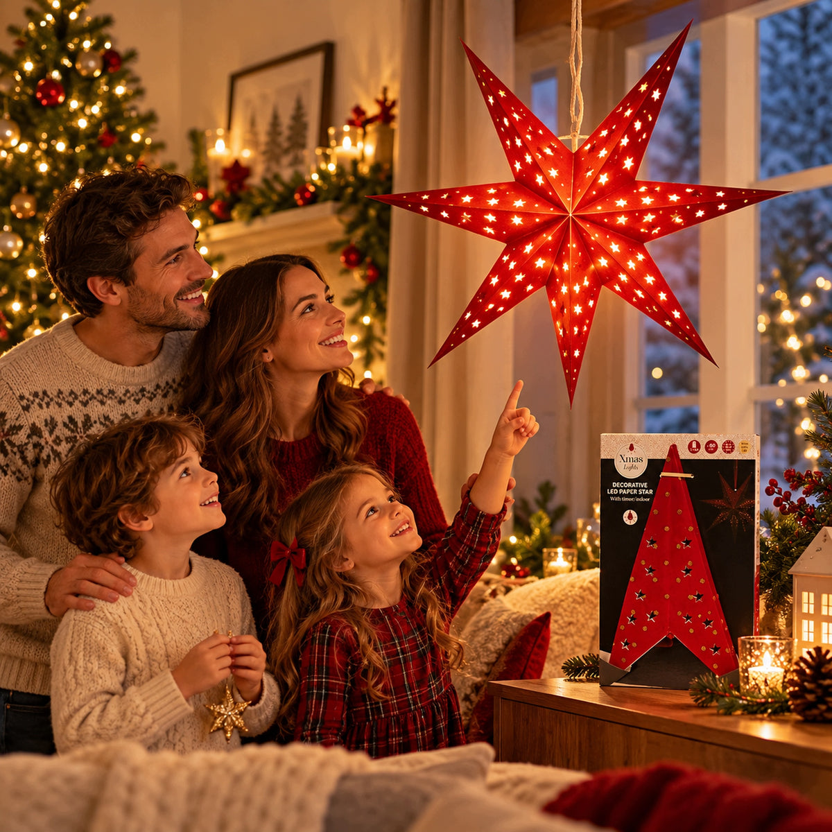 Christmas Star LED Paper Folding Stained Glass 3D Window Timer 6h Packaging status original