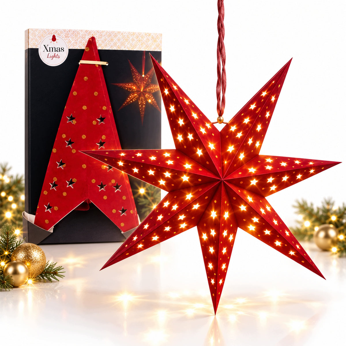Christmas Star LED Paper Folding Stained Glass 3D Window Timer 6h