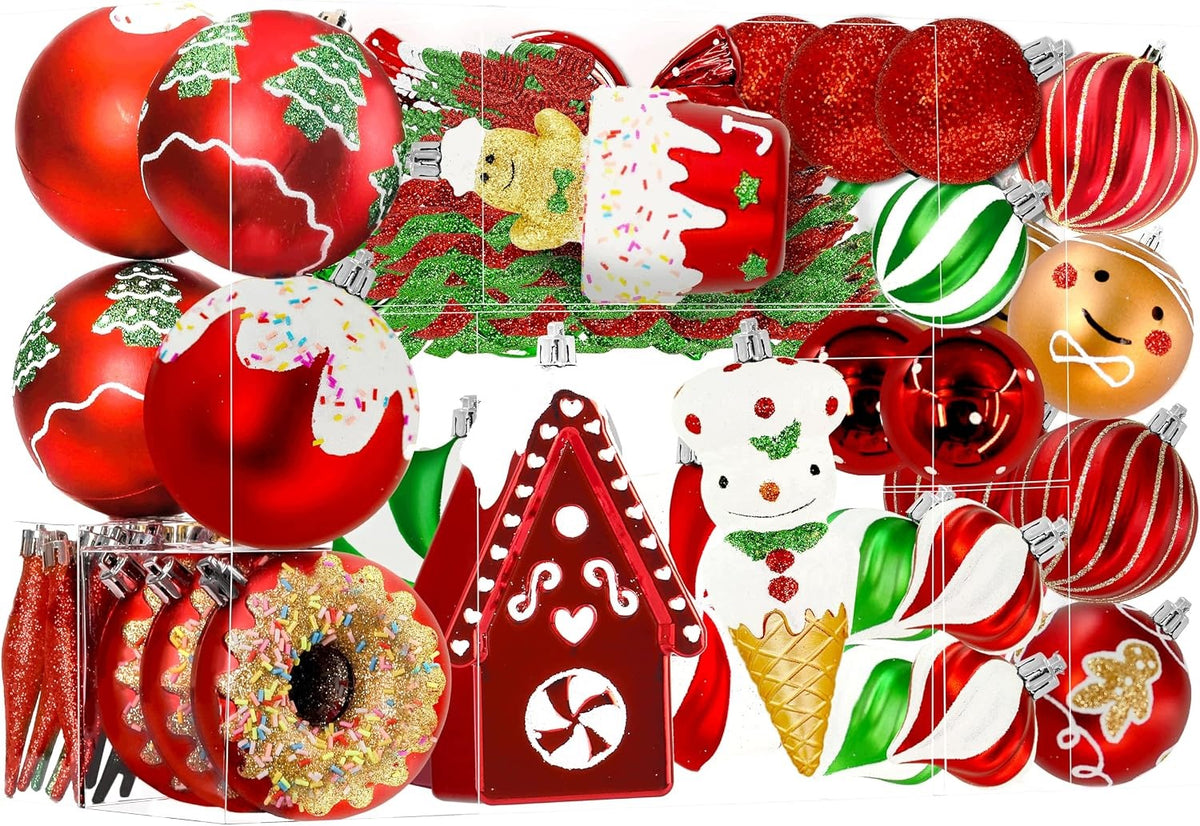 Christmas Tree Baubles 86 Pcs LARGE Glitter Christmas Decoration Set