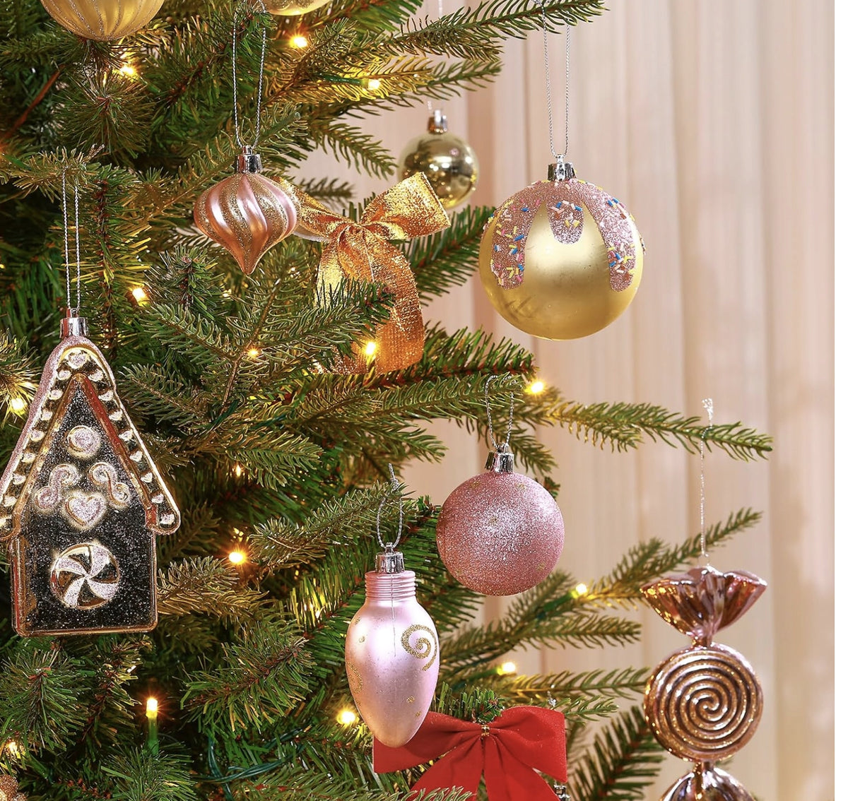 Christmas Tree Baubles 86 Pcs Rose Gold, Unbreakable Christmas Decoration Set Brand no brand