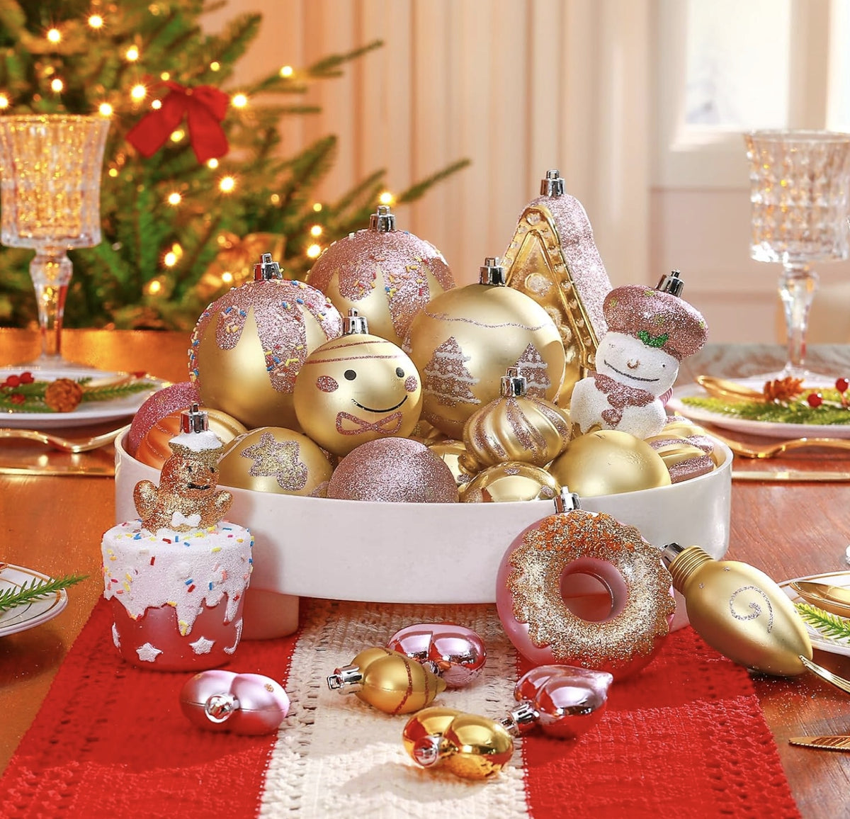 Christmas Tree Baubles 86 Pcs Rose Gold, Unbreakable Christmas Decoration Set Manufacturer code Bombki Choinkowe 86 szt. Różowe Złoto