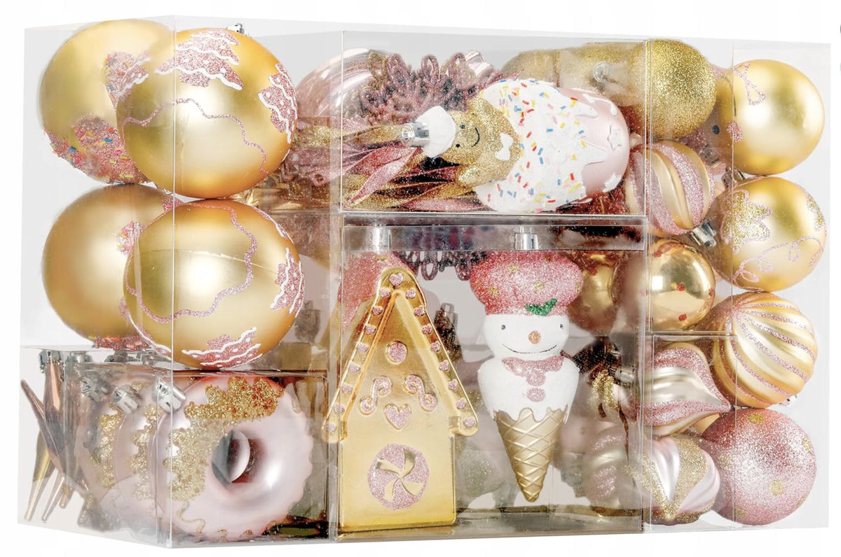 Christmas Tree Baubles 86 Pcs Rose Gold, Unbreakable Christmas Decoration Set