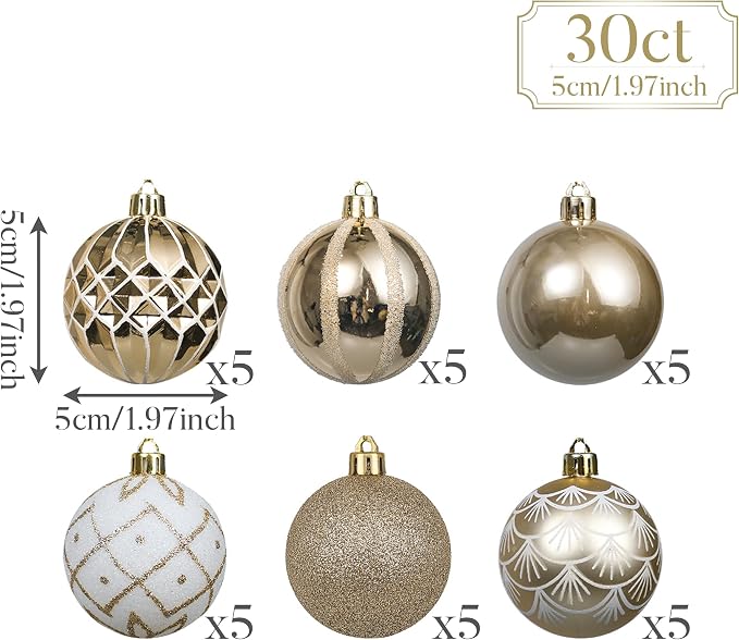 Christmas Tree Baubles Gold White 5 cm 30 pcs Unbreakable Set Brand no brand