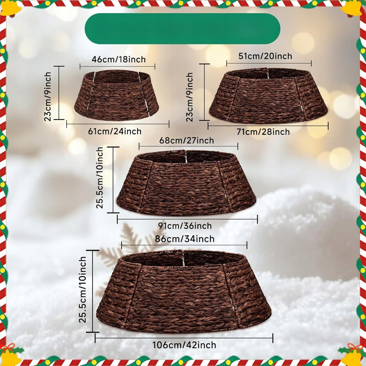 Christmas Tree Cover Rattan Basket Decorative Solid Rustic Brown 106 cm Brand no brand