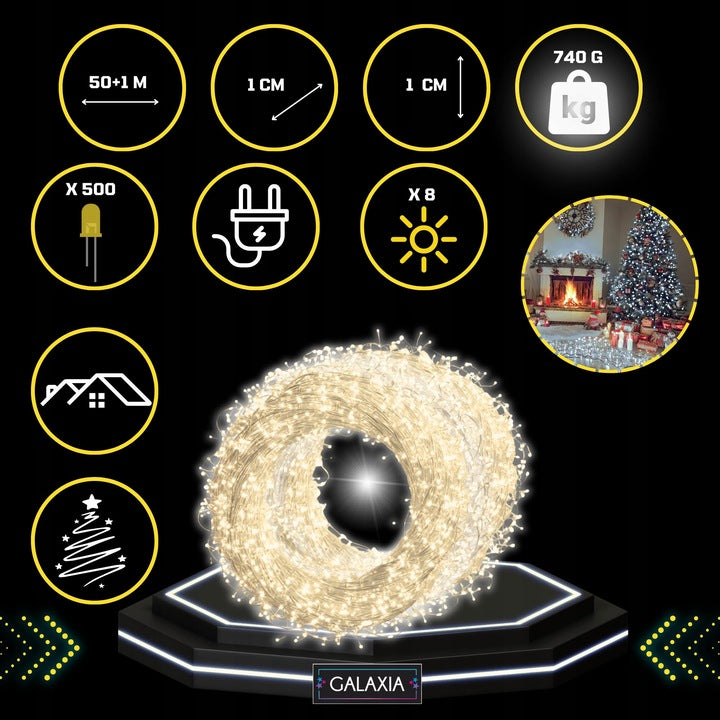 Christmas Tree Lights 500 LED 50m White Warm Outdoor Christmas Lights EAN (GTIN) 5906630704927