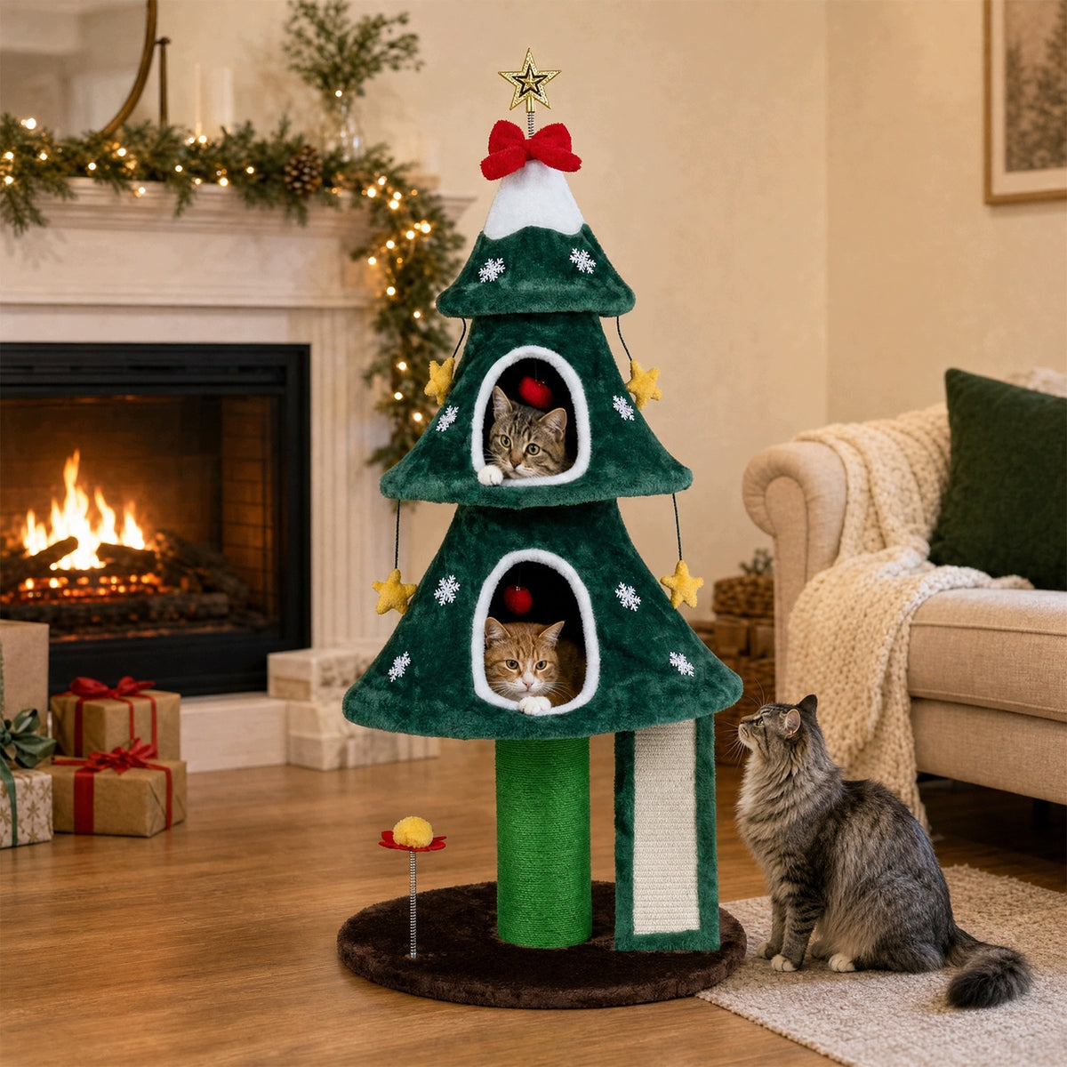 Christmas Tree Shaped Cat Scratcher with Hideouts Brand Costway