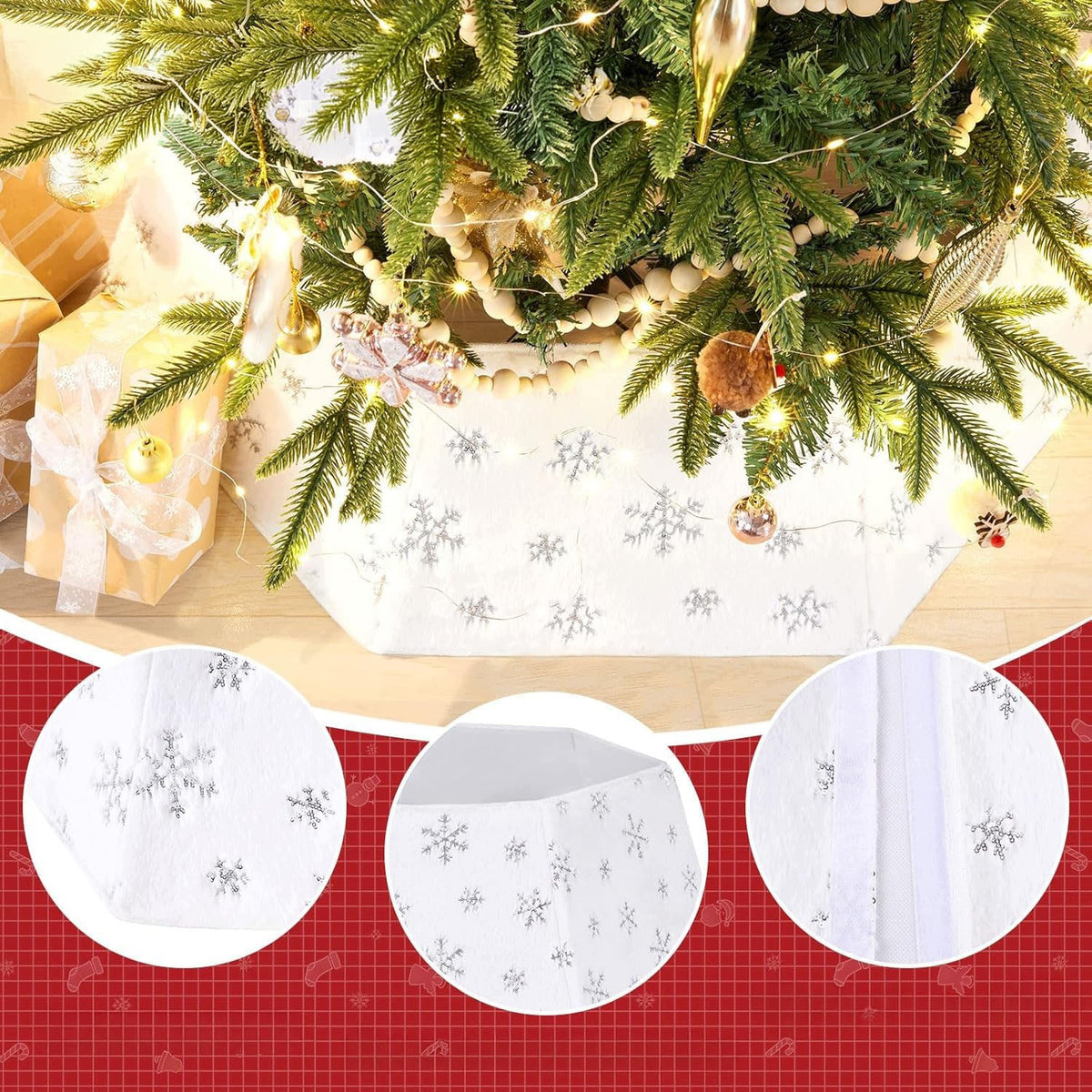 Christmas Tree Stand Cover White 80 cm | Christmas Tree Collar Pattern Silver Manufacturer code B0DC5YD8XP
