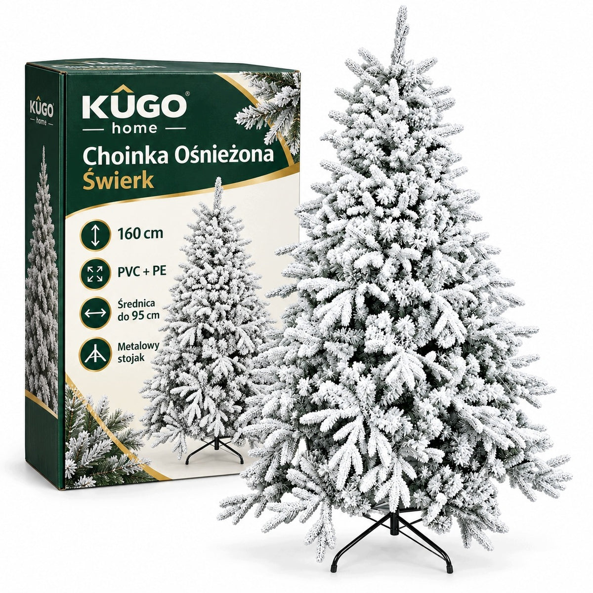 Christmas Tree Strongly Snowed Artificial Spruce Dense Living Stand 160cm Premium