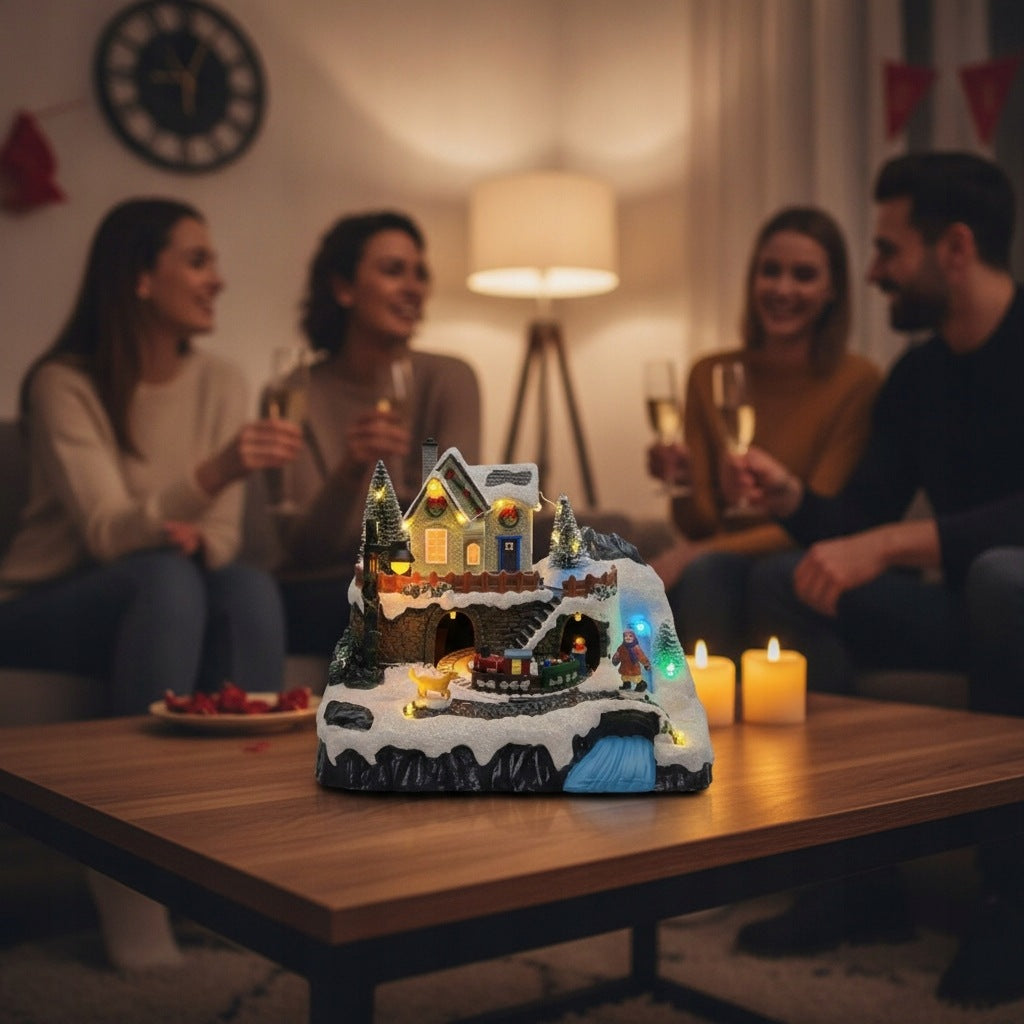Christmas Village LED Animated Train 26cm Brand 100