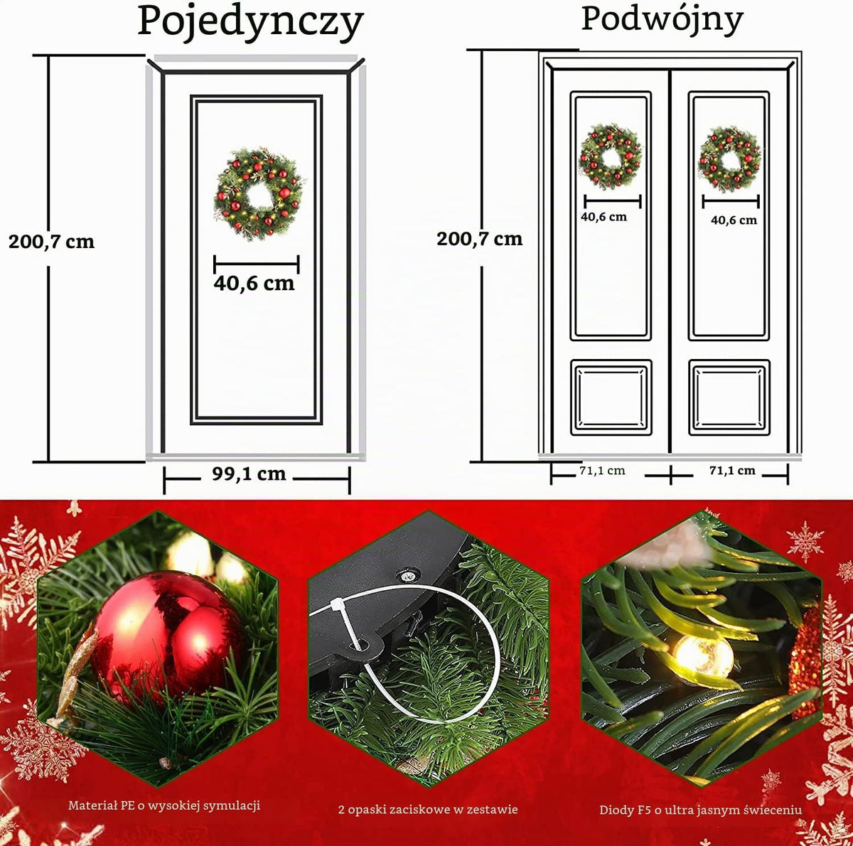 Christmas Wreath 40 cm LED Door Reed with Timer Packaging status original