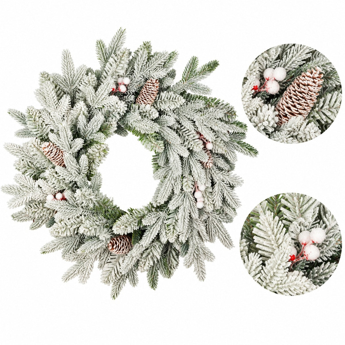 Christmas Wreath for Door Snowy 50 cm 3D 2D Christmas Wreath