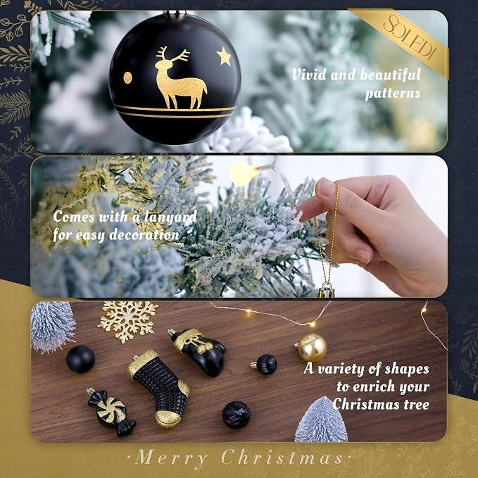 Christmas balls 128 pcs black and gold unbreakable set SOLEDI Brand no brand