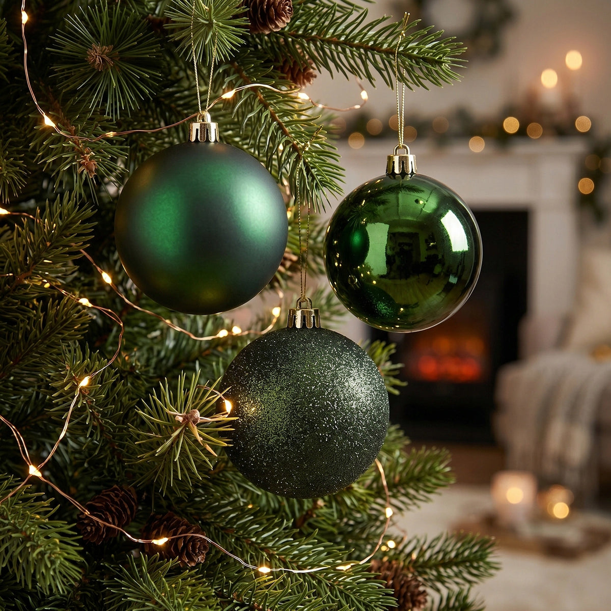 Christmas balls glass dark green 8 cm 34 pcs. mix gloss matt glitter Brand Kaemingk