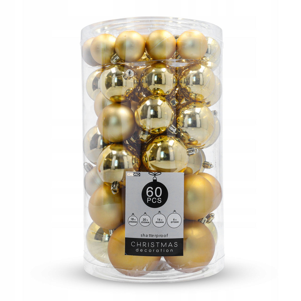 Christmas balls gold plastic unbreakable set of 60 pcs different sizes