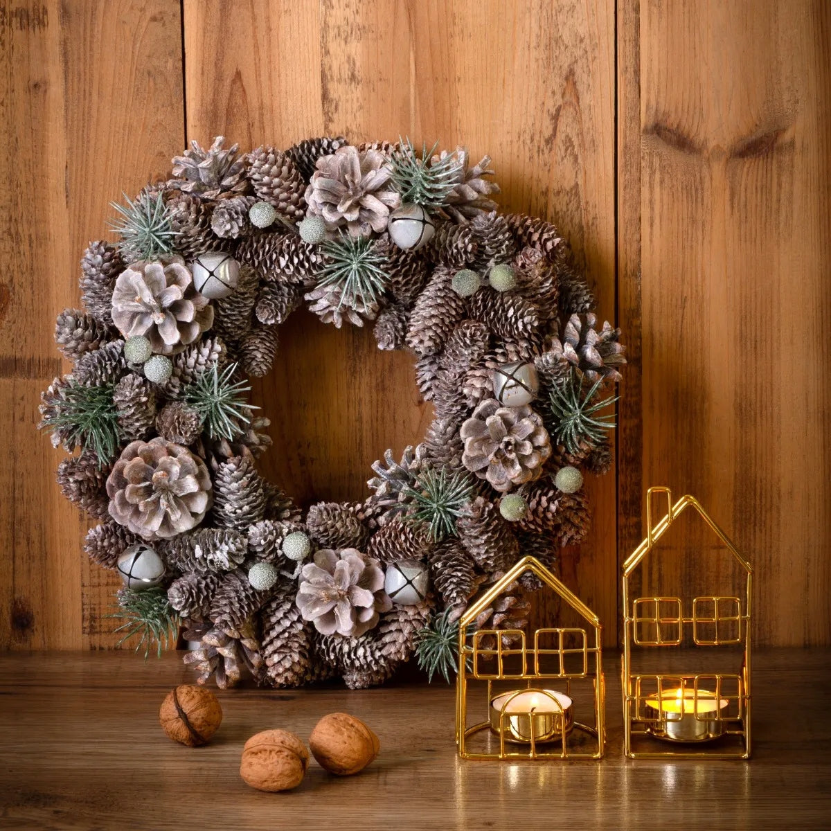 Christmas door wreath reed for table Altom Design white cones 30 cm