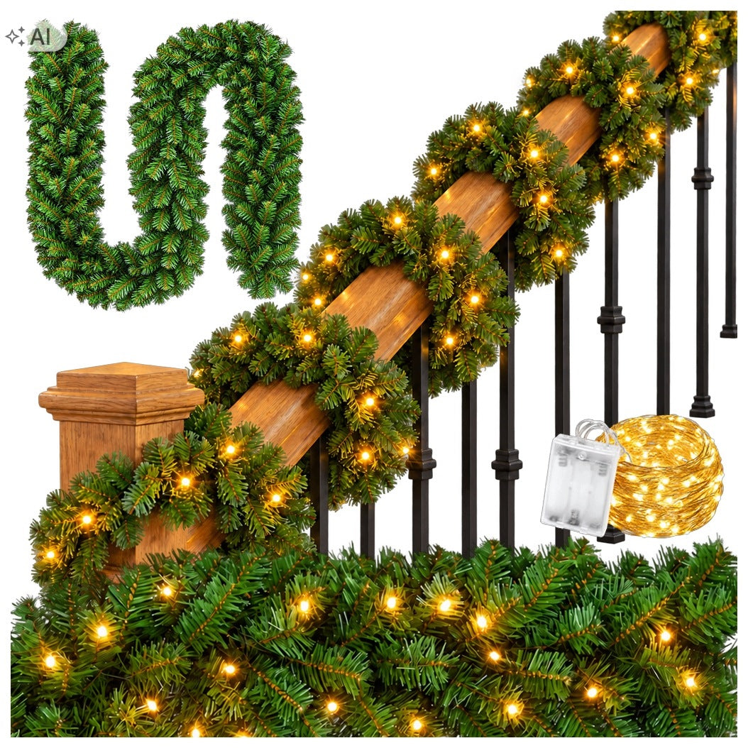 Christmas garland LED spruce 300 cm 70 micro LED battery operated AA IP44 MTA Packaging status original