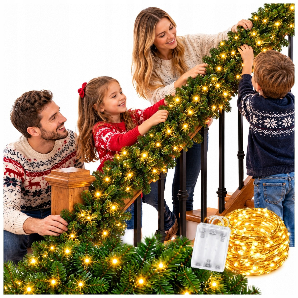 Christmas garland LED spruce 300 cm 70 micro LED battery operated AA IP44 MTA