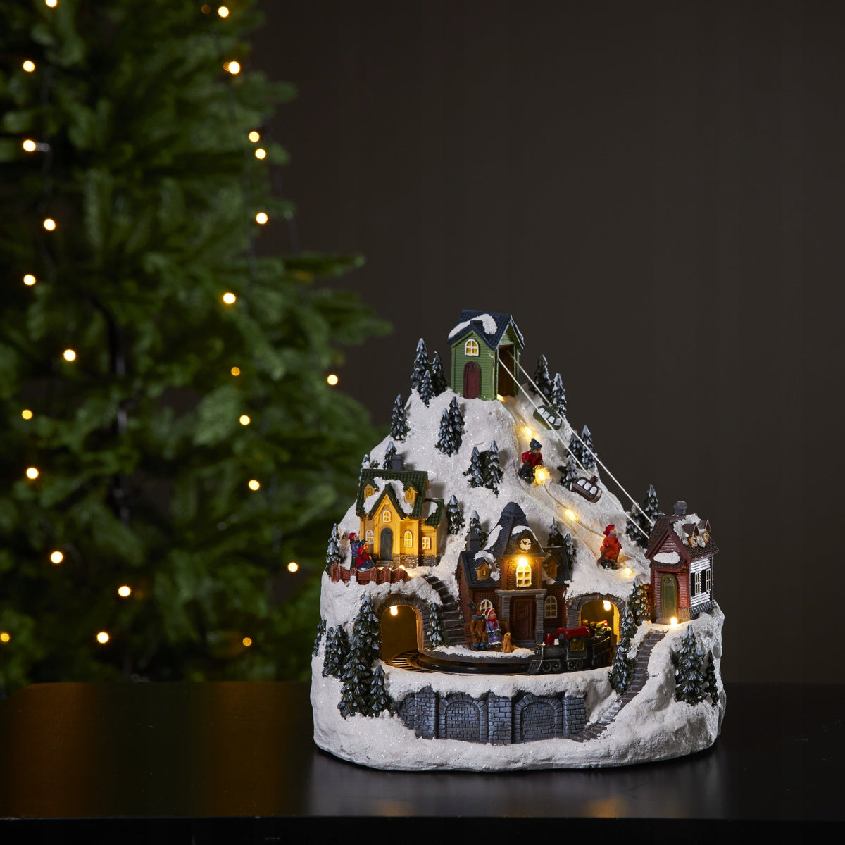 Christmas scene winter landscape with cable car Led ALPVILLE Packaging status original