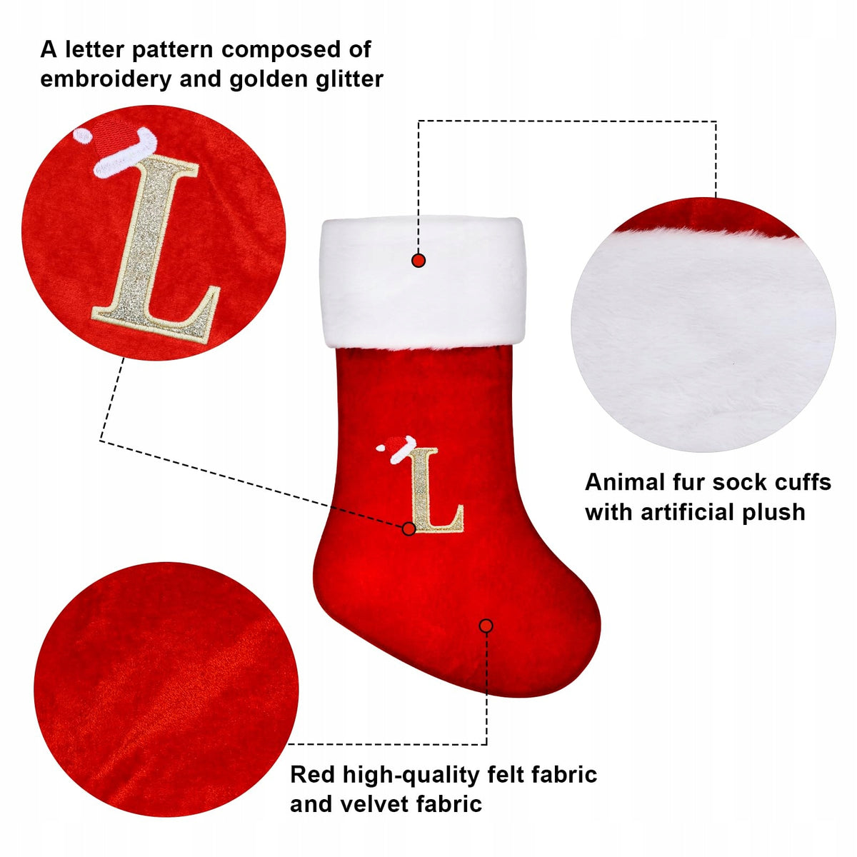 Christmas sock Large 45 cm Red for Christmas with the letter "A" Brand no brand