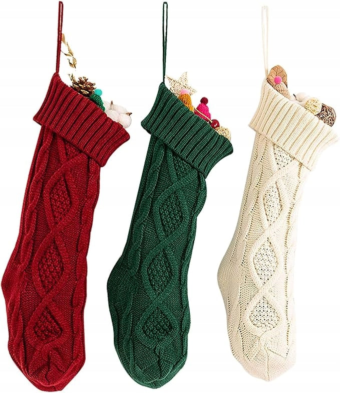 Christmas socks 3 pcs large knitted Xmas decoration fireplace