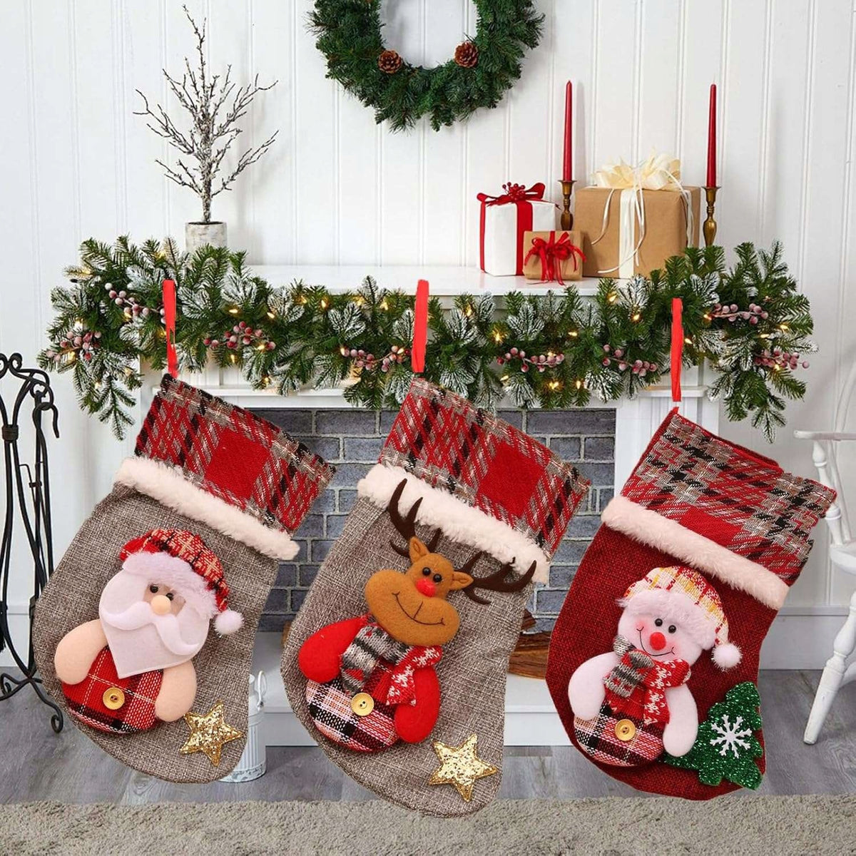 Christmas socks for gifts to hang over the fireplace 3pcs