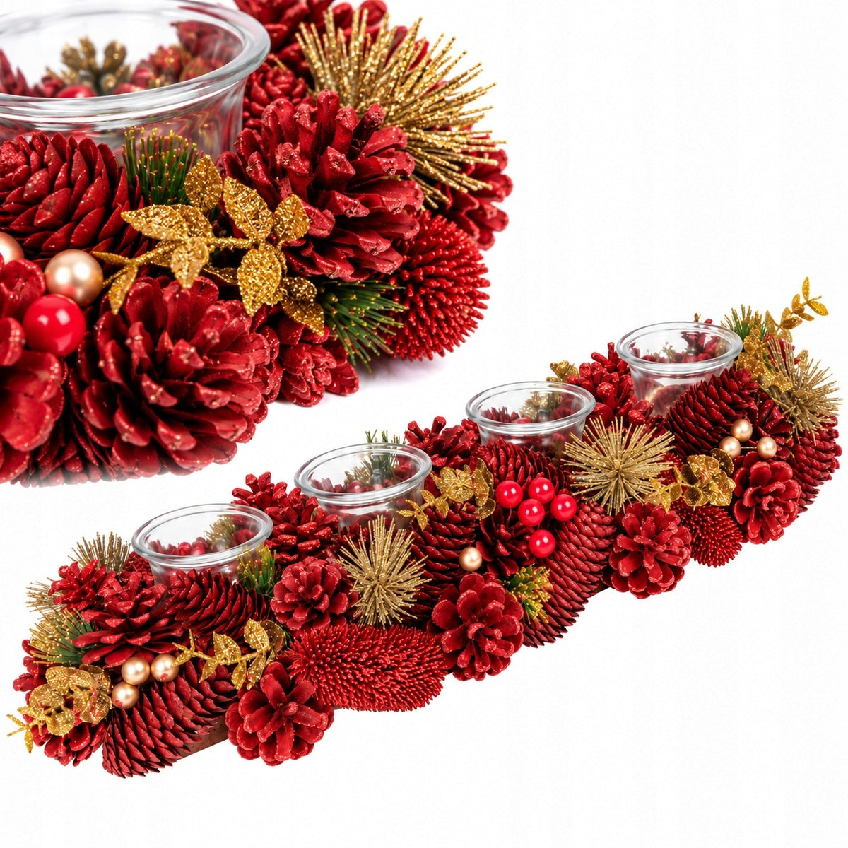 Christmas table reed natural red advent cones 50x16x9 cm