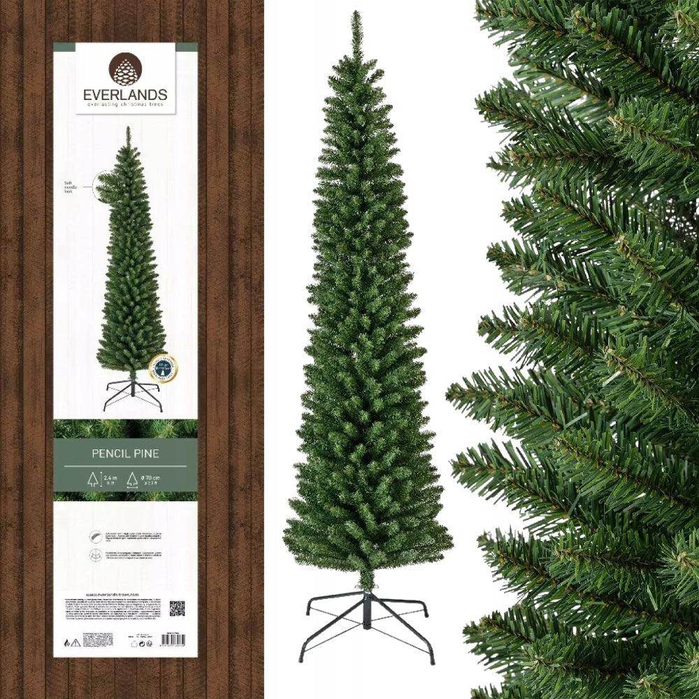 Christmas tree artificial narrow PINE high slim dark green 240cm PENCIL Brand Kaemingk
