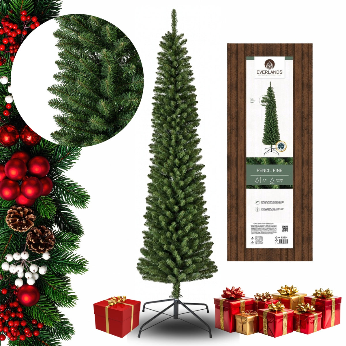 Christmas tree artificial narrow PINE high slim dark green 240cm PENCIL