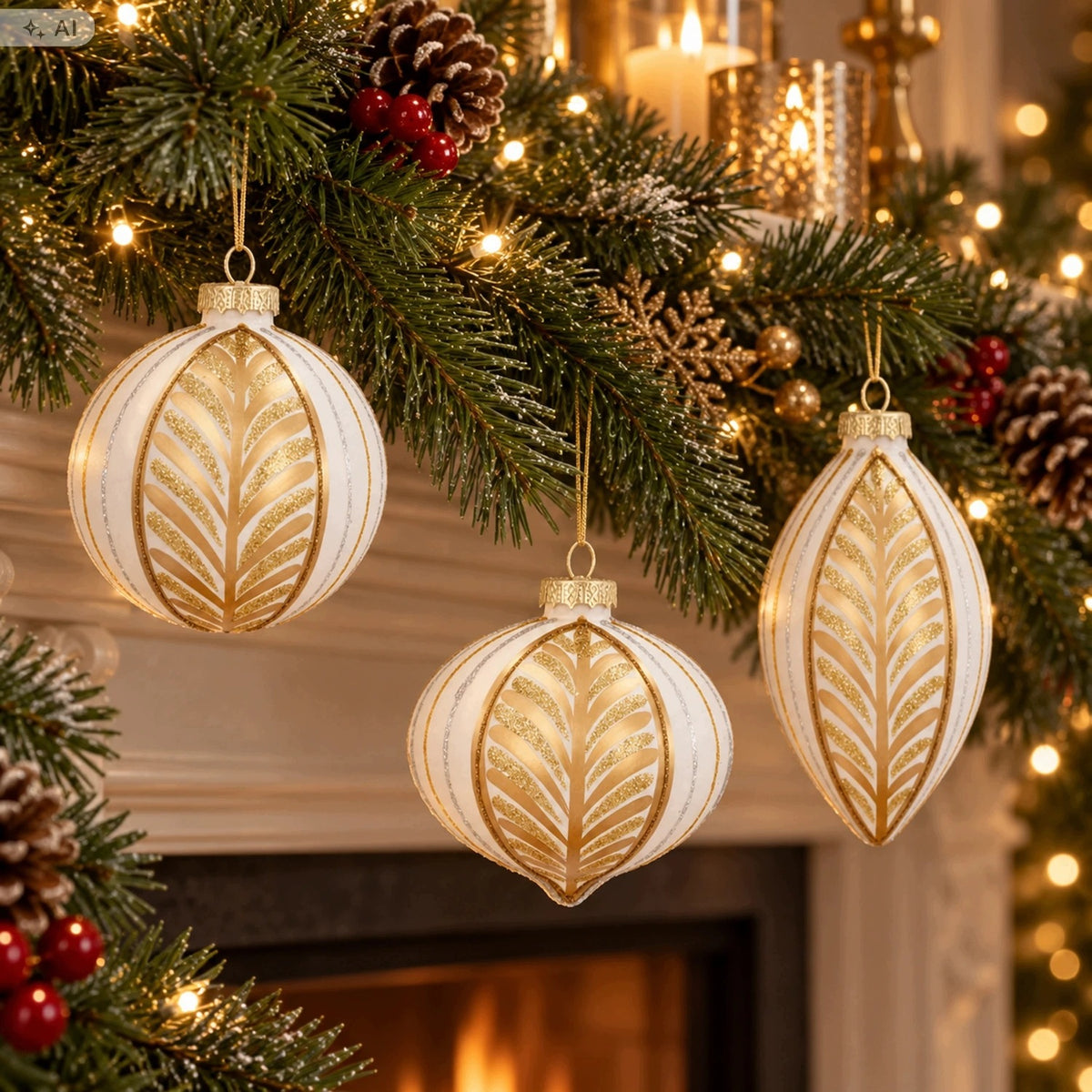 Christmas tree baubles 8 cm white and champagne 6 pcs. Christmas tree decorations Brand Chomik