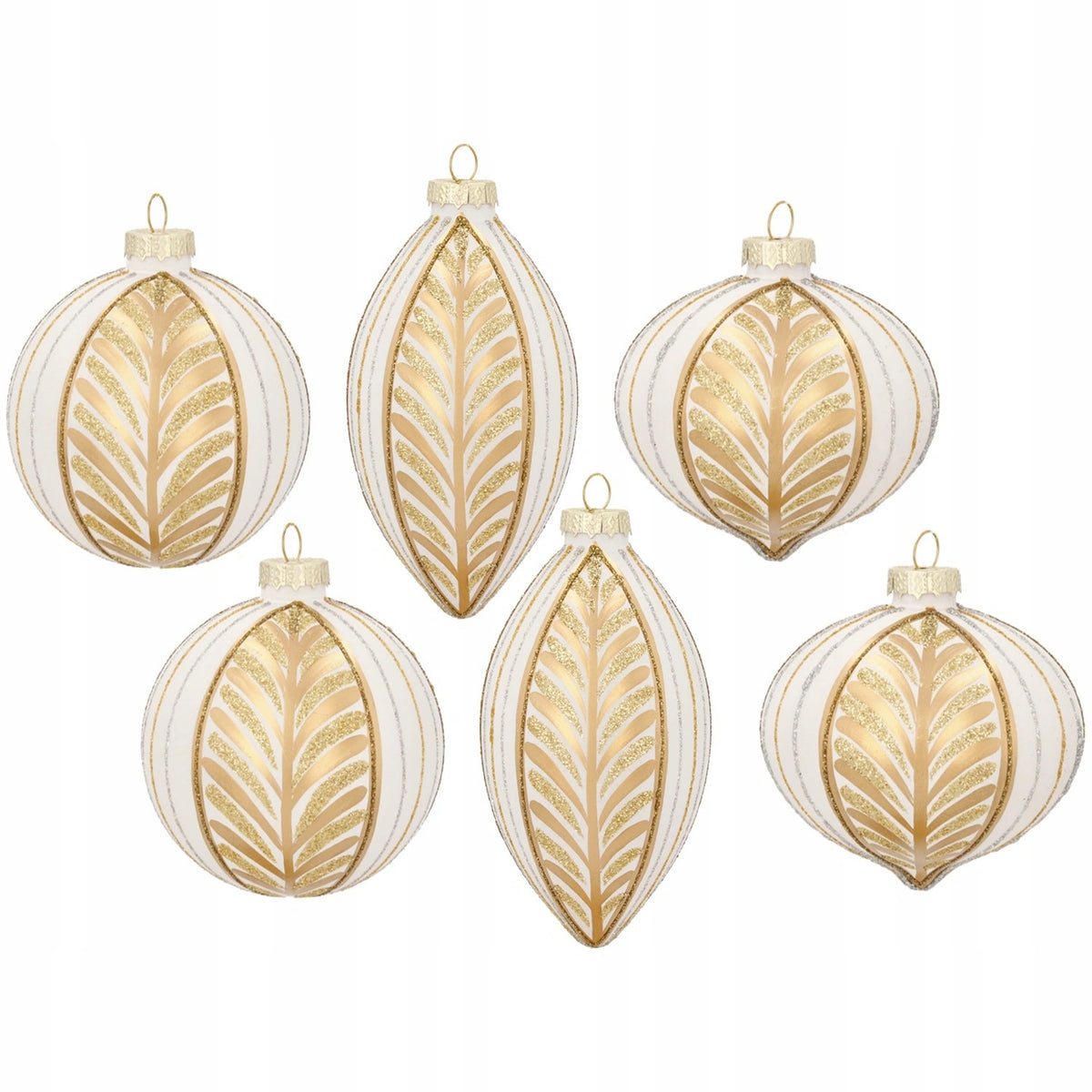 Christmas tree baubles 8 cm white and champagne 6 pcs. Christmas tree decorations