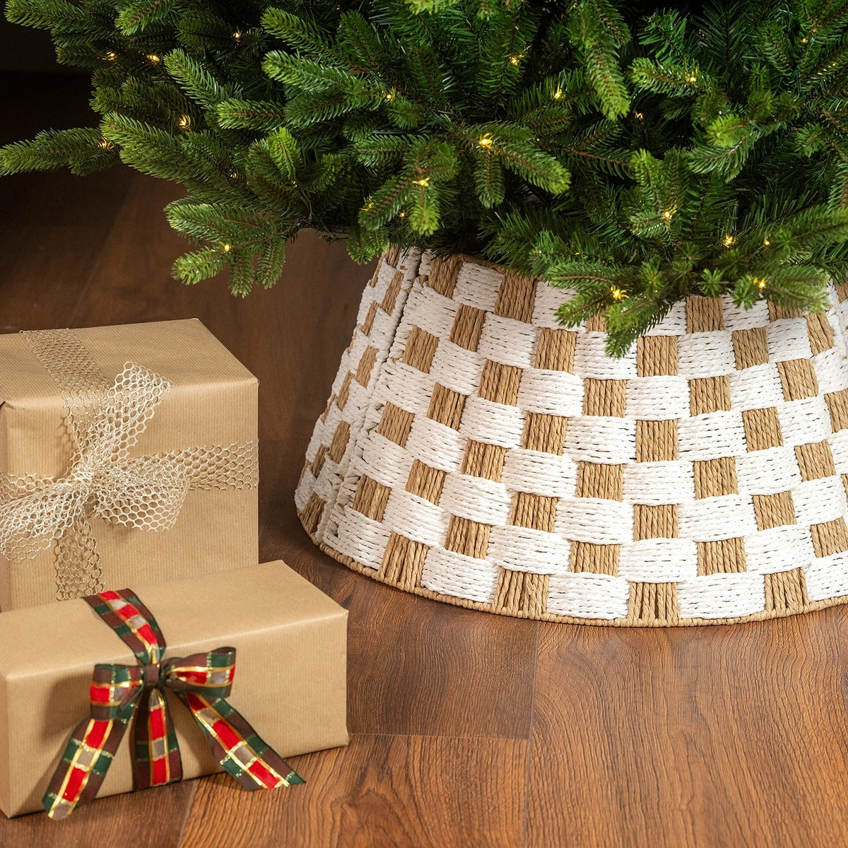 Christmas tree cover 57 cm white and natural chessboard decorative basket Packaging status original