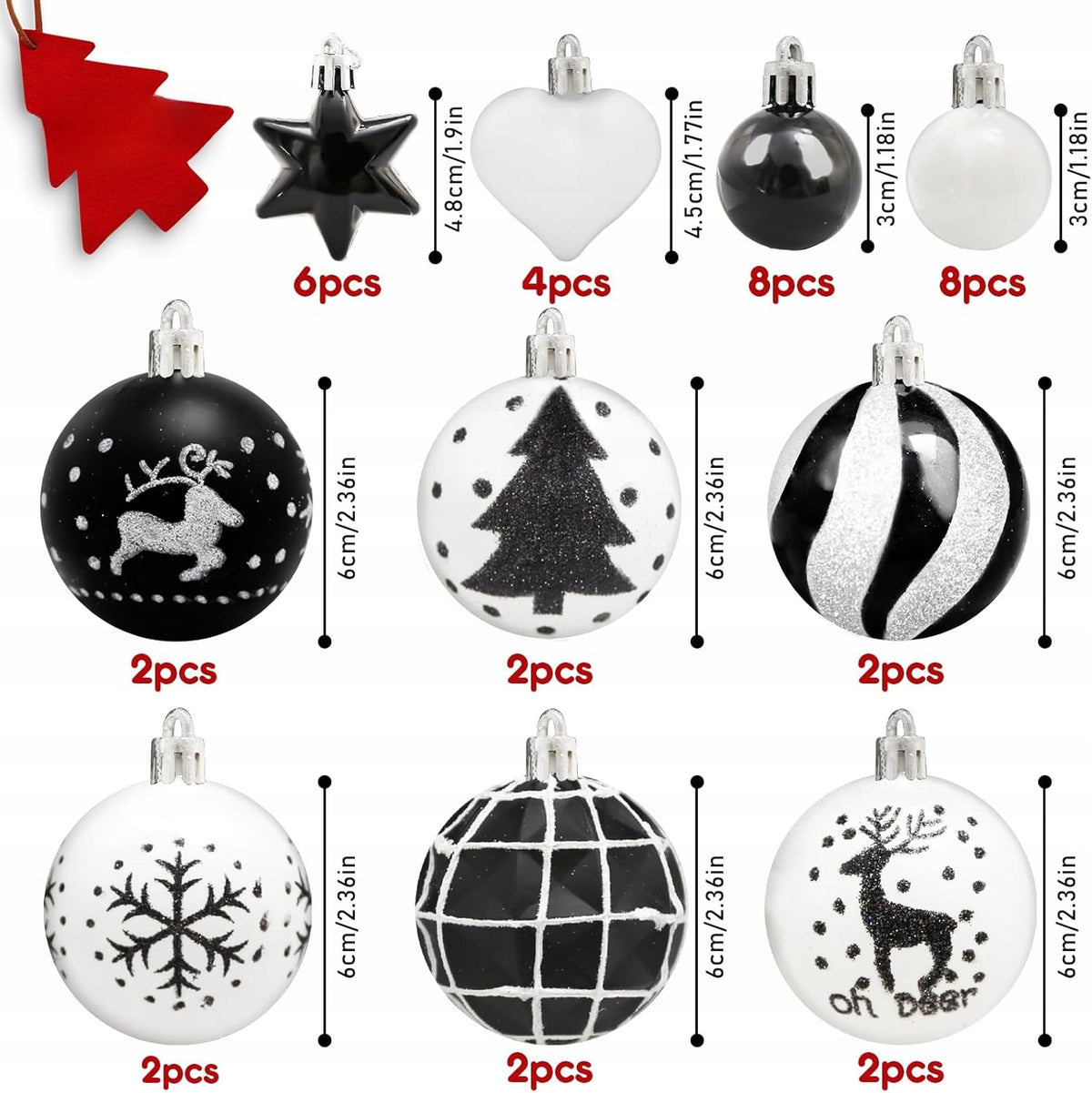 Christmas tree decorations 38pcs black and white 6cm plastic mat set Packaging status original
