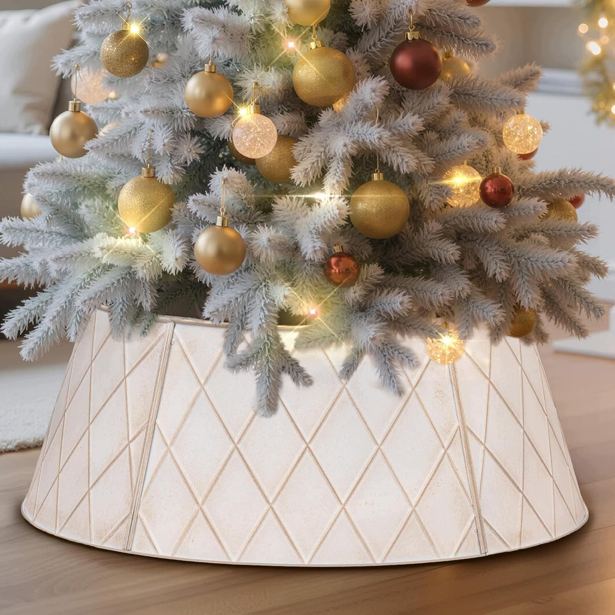 Christmas tree stand cover metal collar 60 cm white decorative Christmas