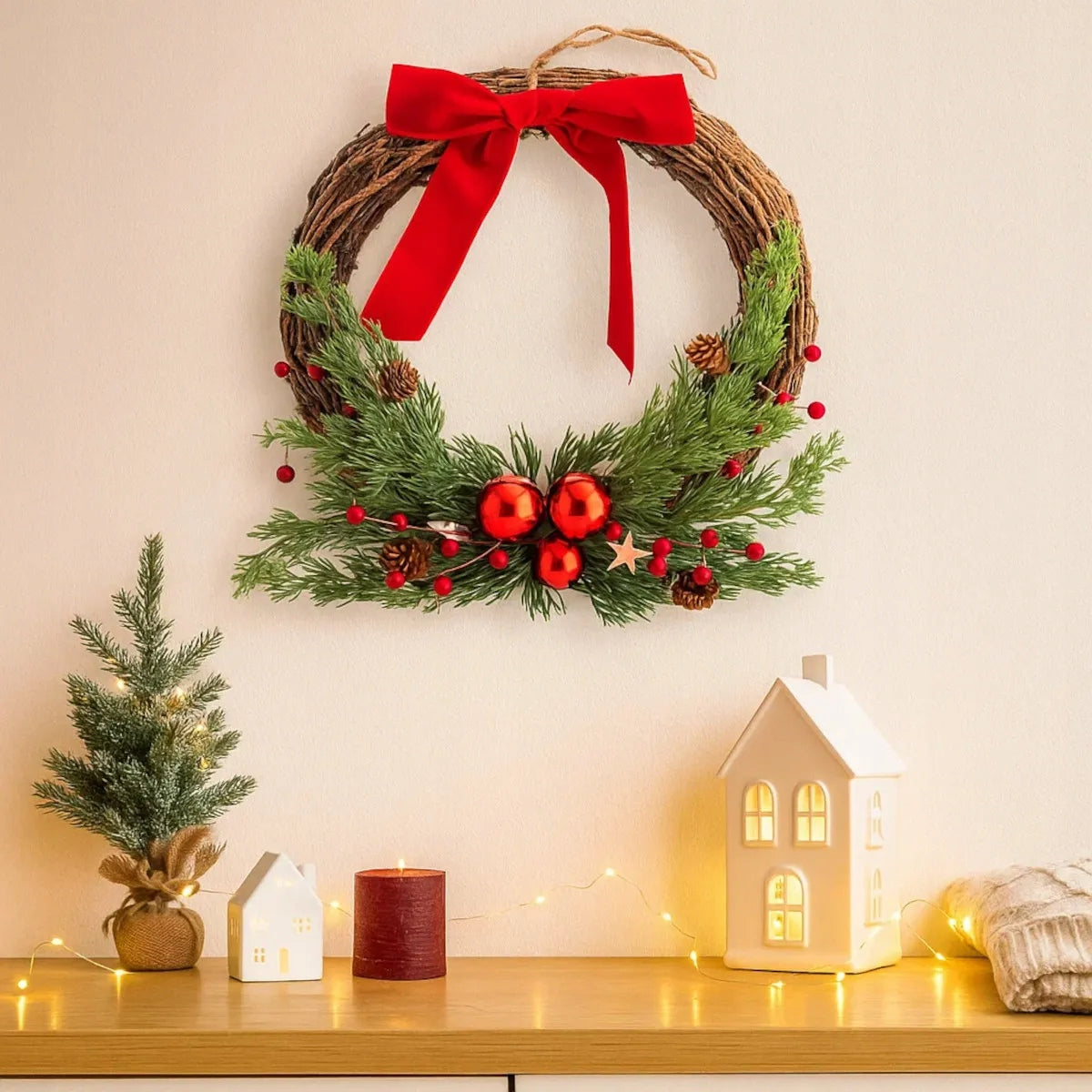 Christmas wicker door wreath with red bow Altom Design 30 cm Brand Altom Design