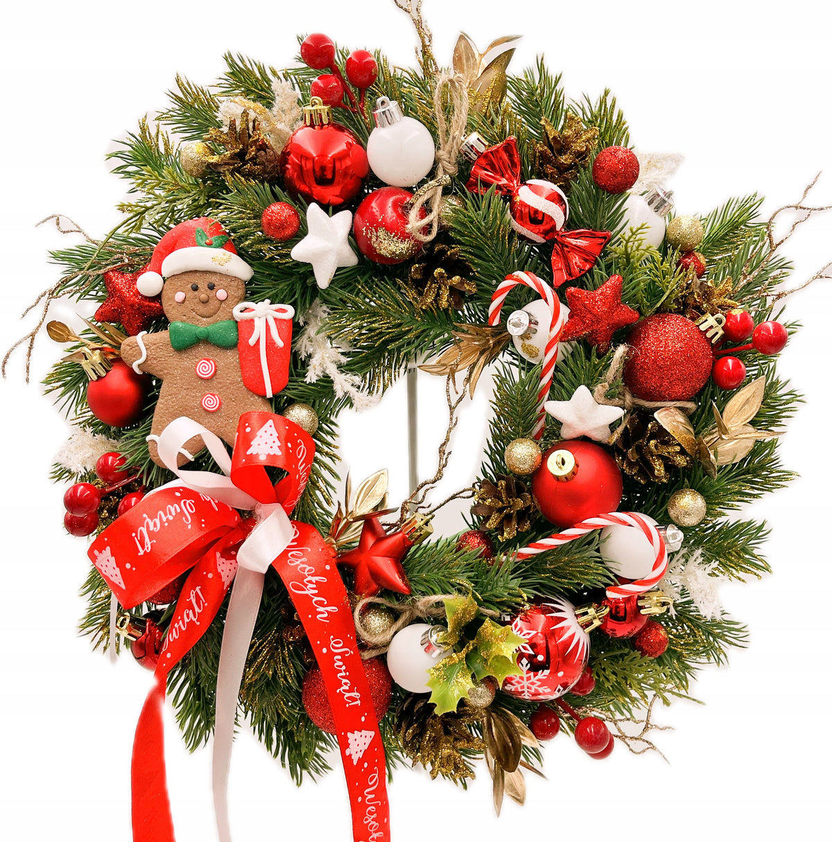 Christmas wreath Christmas gingerbread 30cm white and red gift
