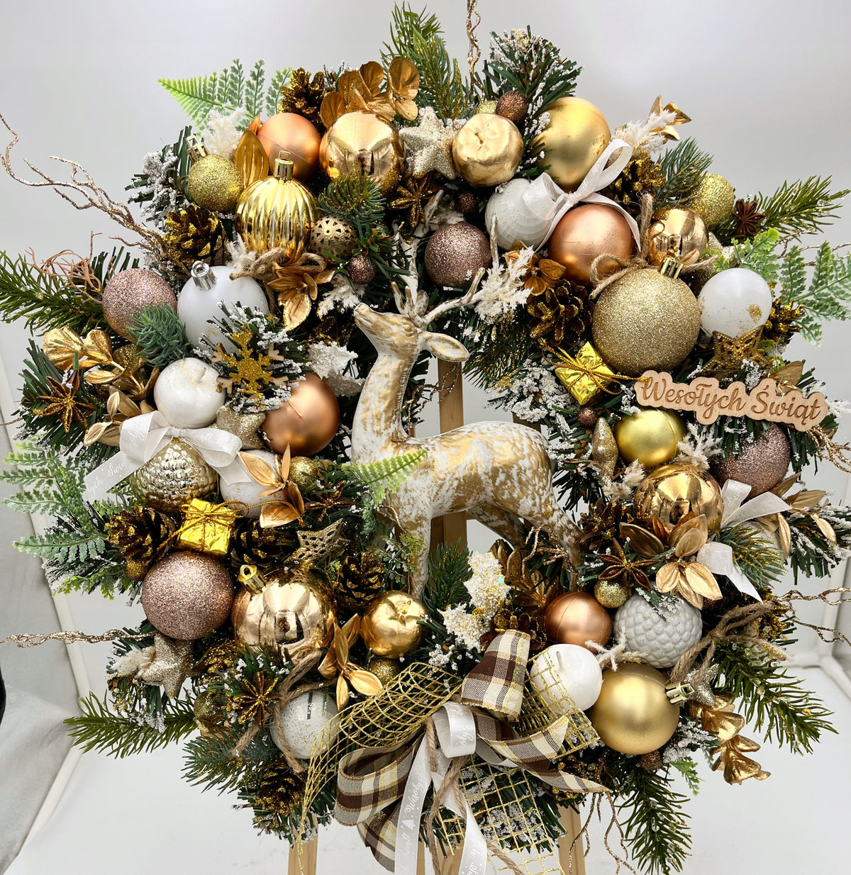 Christmas wreath for door gold beige with lights exclusive winter Brand no brand