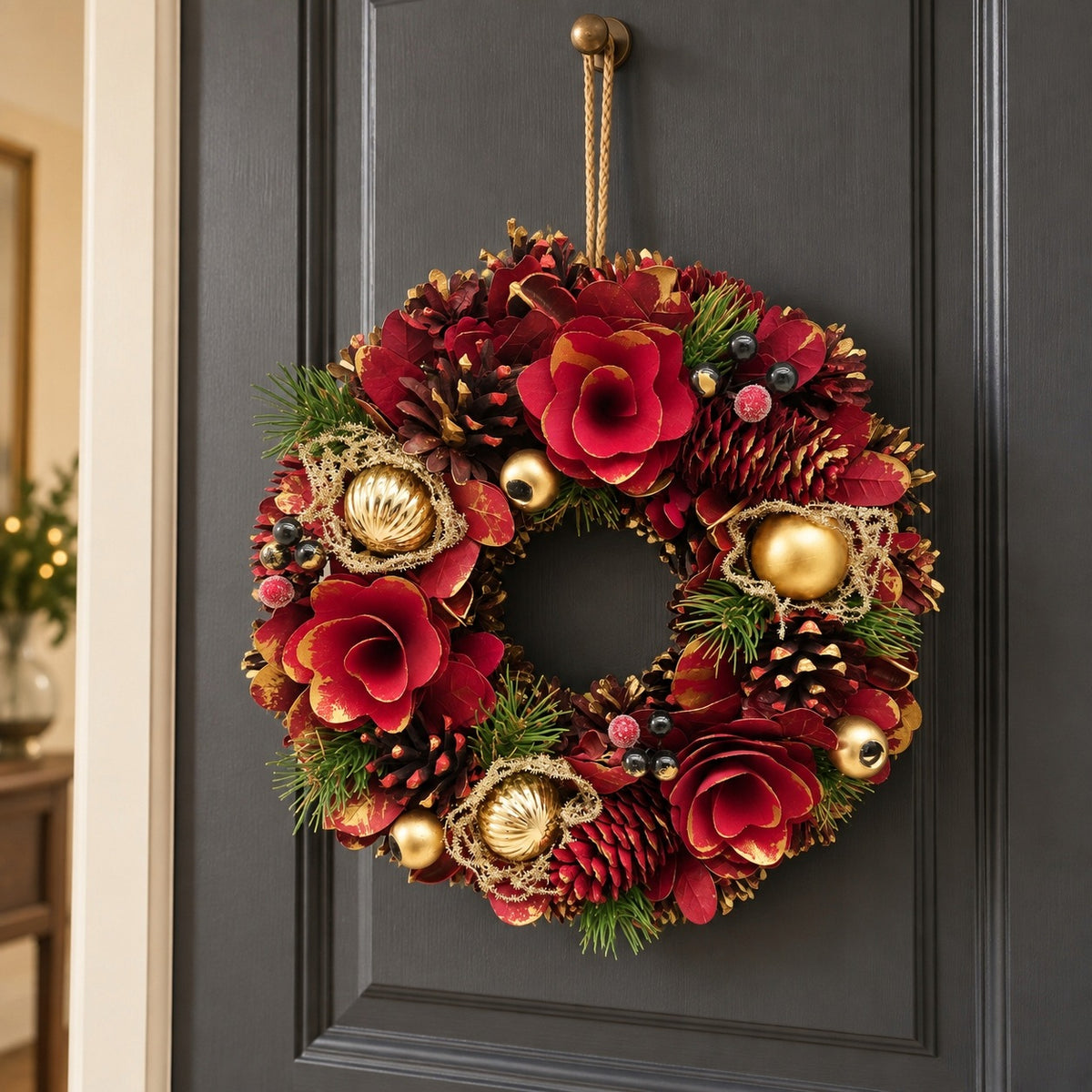Christmas wreath for door red 30 cm wreath for wall Christmas Packaging status original