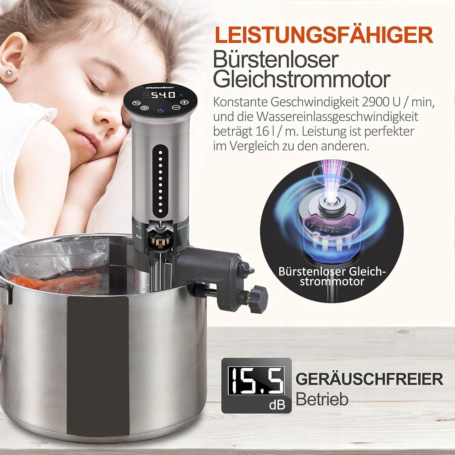 Circulator Sous Vide 1100W Submersible Thermostat LED IPX7 360° 50L EAN (GTIN) 5902912623719